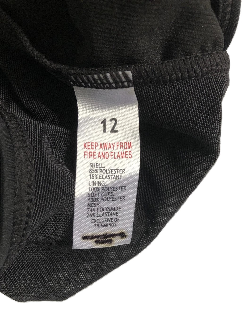 Ex High Street Swimwear One Piece Black Size 12