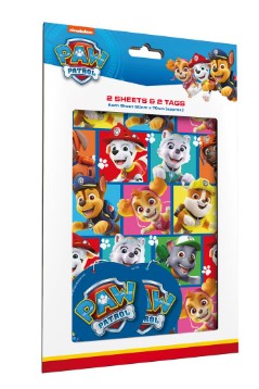 Paw Patrol 2 Sheets 2 Tags Gift Wrap Present Paper