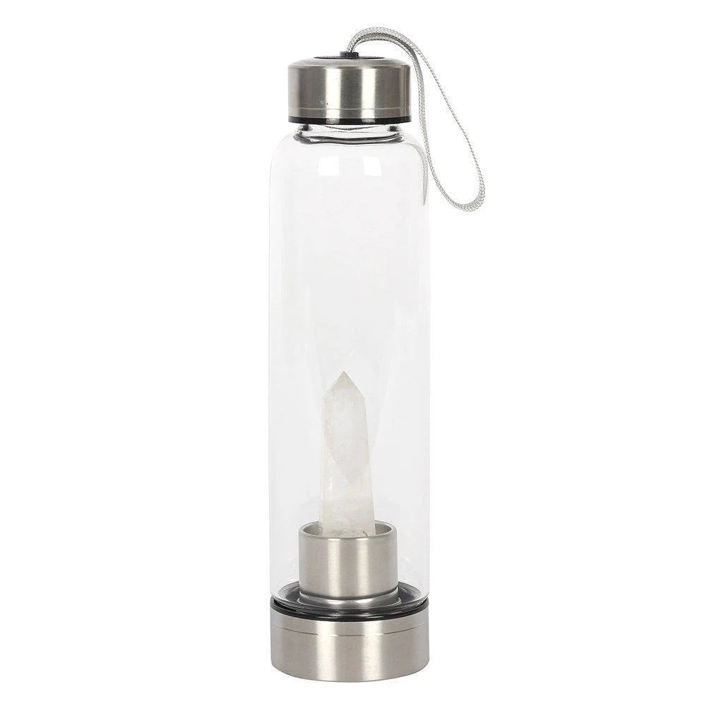 Glass Water Bottle Clear Quartz Energising Healing Crystal Elixir