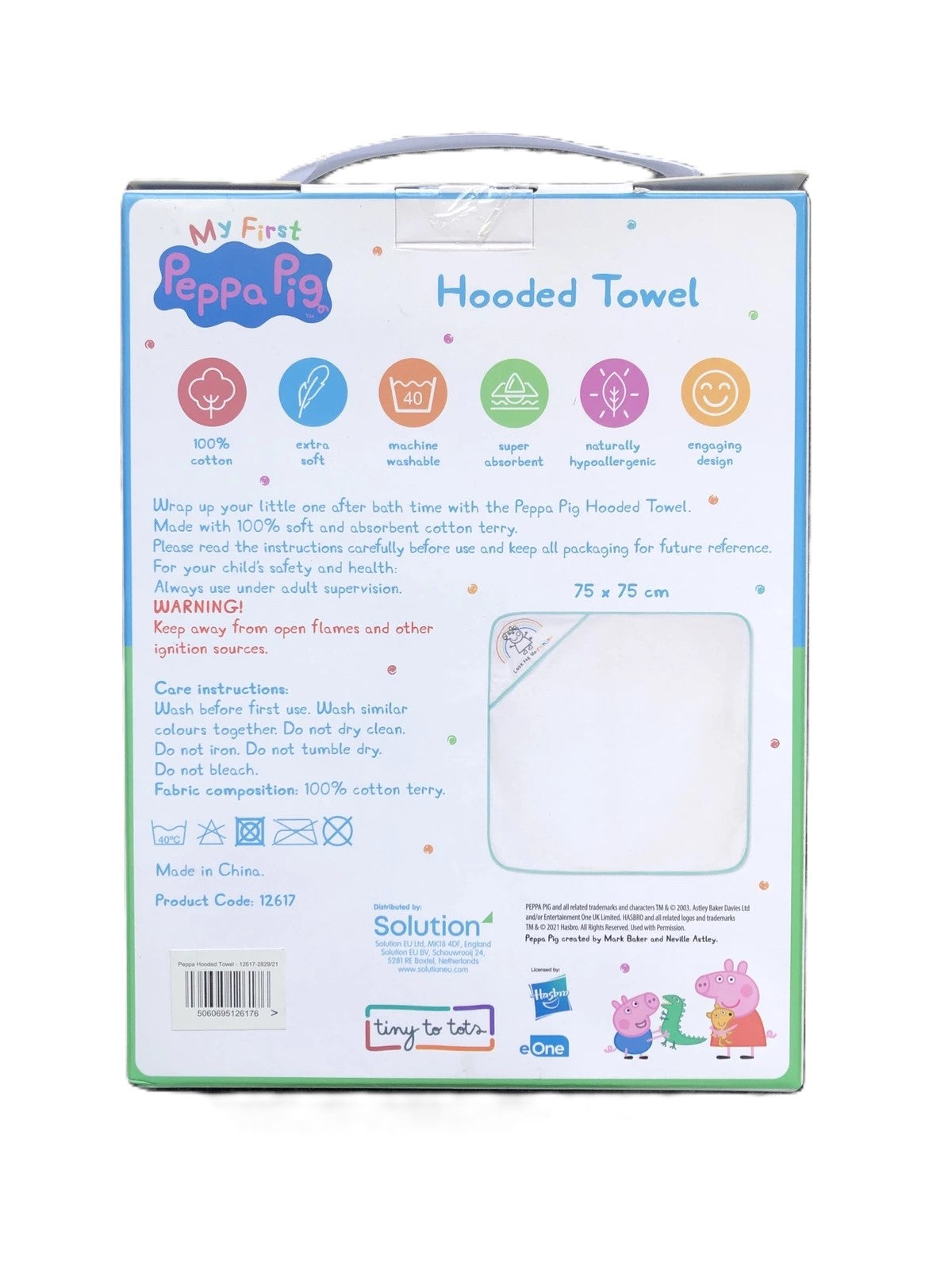 Baby Hooded Towel Peppa Pig Toddler Bath Towel 100% Cotton Machine Washable