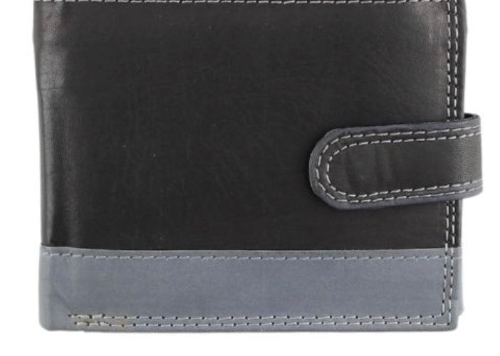Men's Leather RFID Wallet With Closure Button - Black/Grey