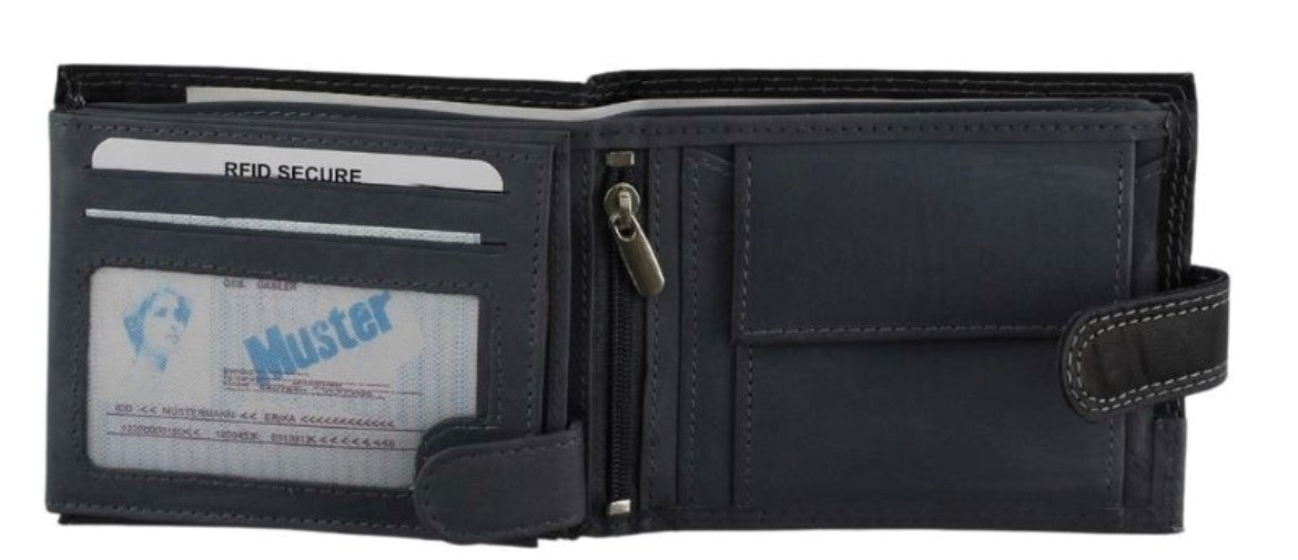 Men's Leather RFID Wallet With Closure Button - Black/Grey