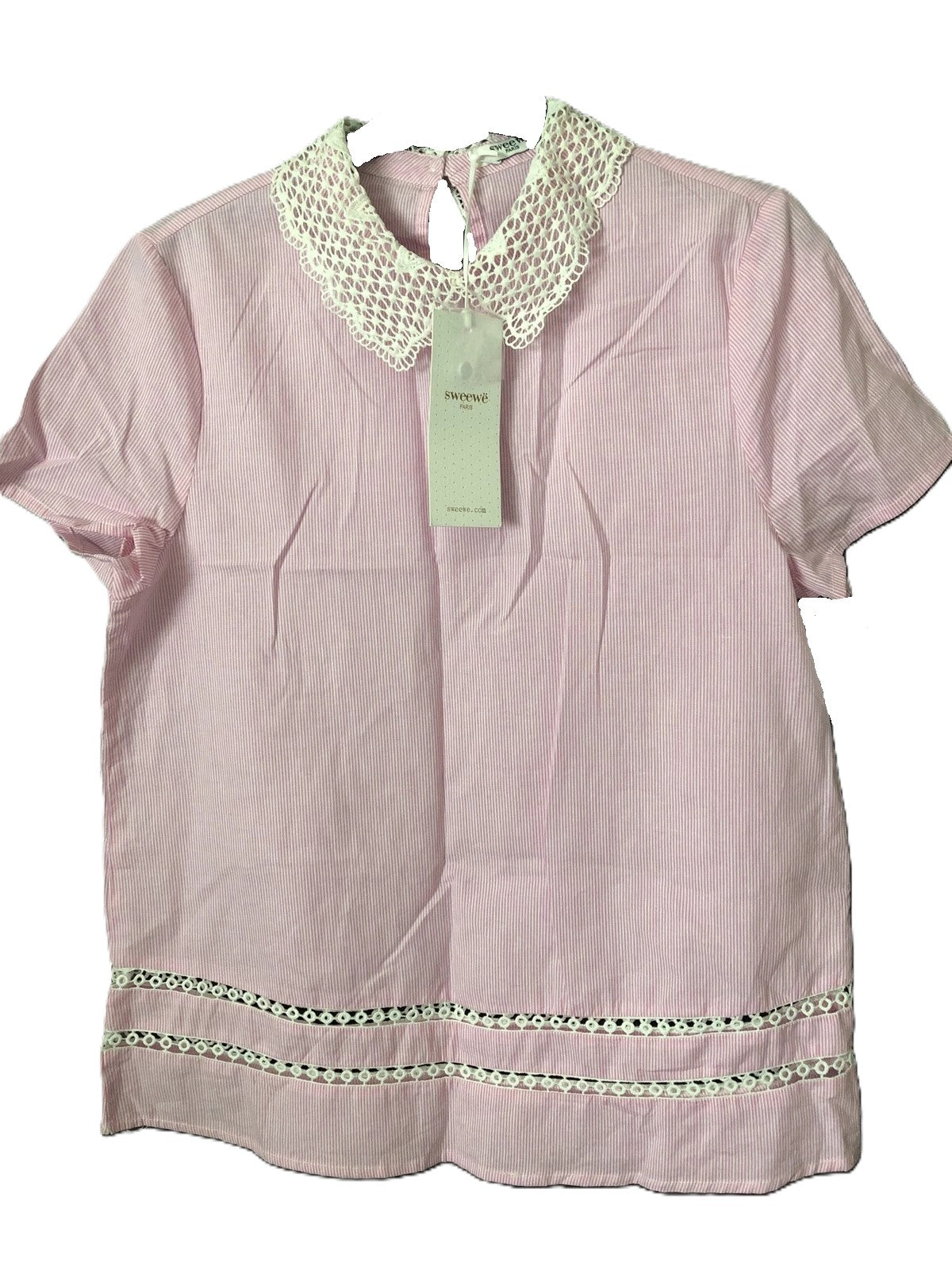 Sweewe Paris Women's Short Sleeve Laced Collar Blouse Size M