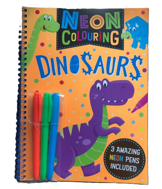 Neon Colouring Dinosaurs Children Colouring Book Paperback with 3 Neon Pens