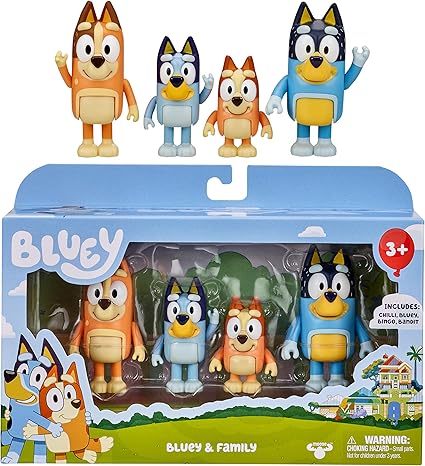 Bluey & Family 4 Figure Pack Set Bingo, Bandit, Chilli & Bluey