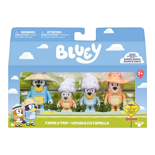 Bluey - Family Trip Figure Pack - Bandit, Bingo, Bluey & Chillie