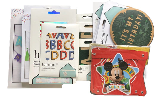 Habitat And Unbranded Birthday Banners Badges