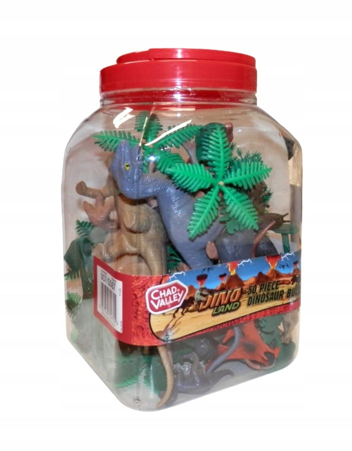 Chad Valley Dino Land 50 Piece Bucket Box of Dinosaurs Toy/Landscape Kids