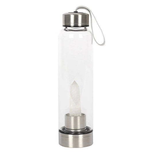 Glass Water Bottle Clear Quartz Energising Healing Crystal Elixir