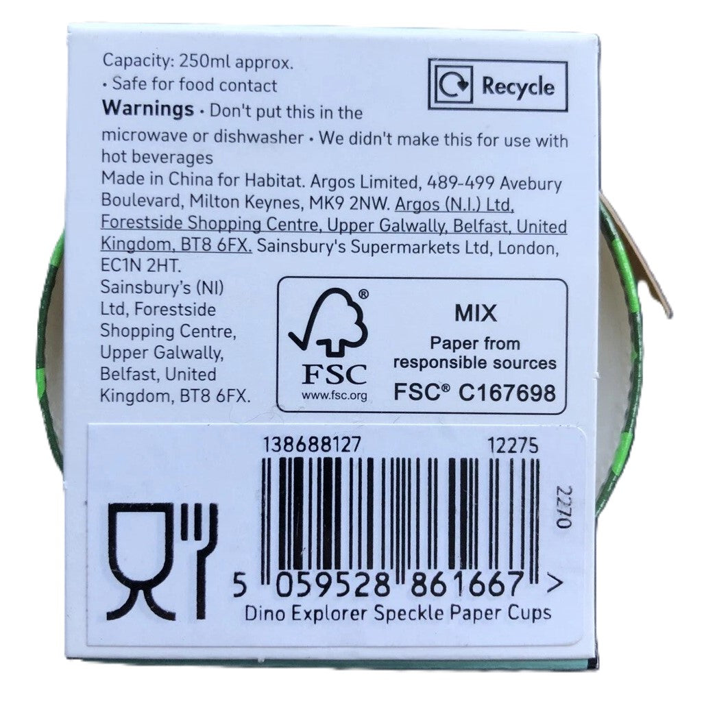 Habitat Dinosaur Themed Paper Cups Pack Of 10 - 7 Sets (70 Cups)