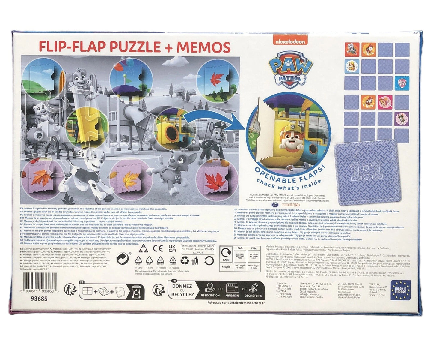 Trefl 36 Piece Viacom Kids Boys Flip Flap Paw Patrol Park Jigsaw Puzzle + Memo