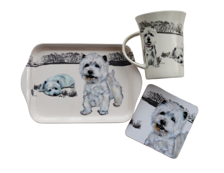 The Countryside Collection In The Highlands Westie Set - Mug Coaster and Tray