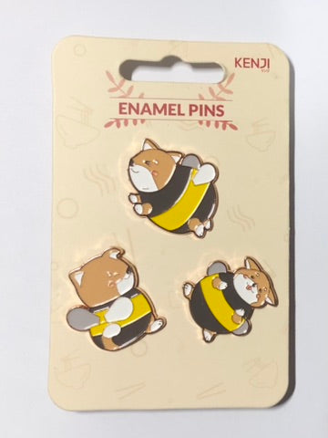 Kenji Shiba Bee Metal Acrylic Pin Badges