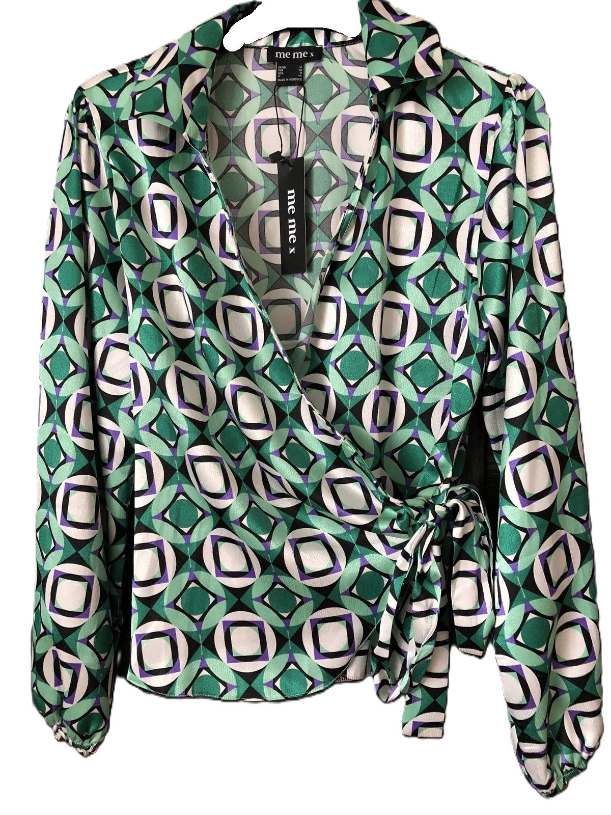 Me Me X Women's Long Sleeve Cross Over Blouse Size 14