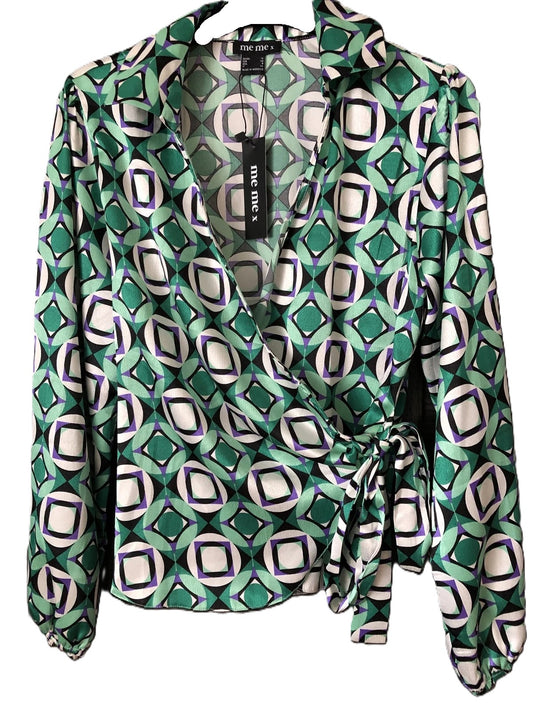 Me Me X Women's Long Sleeve Cross Over Blouse Size 14