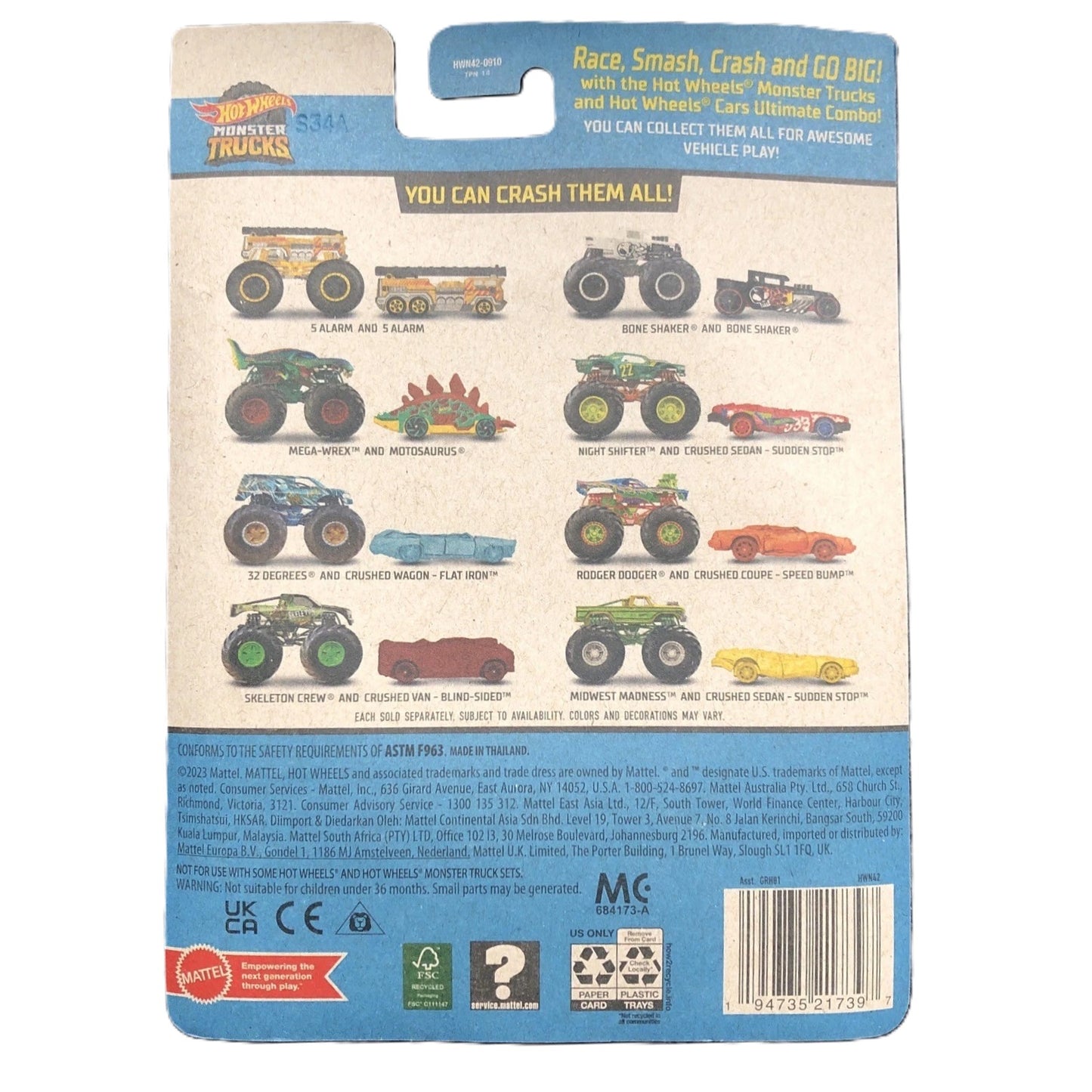 Hot Wheels Monster Trucks Midwest Madness With Crushed Die-Cast Car GRH81