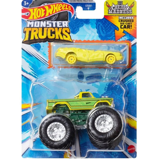 Hot Wheels Monster Trucks Midwest Madness With Crushed Die-Cast Car GRH81