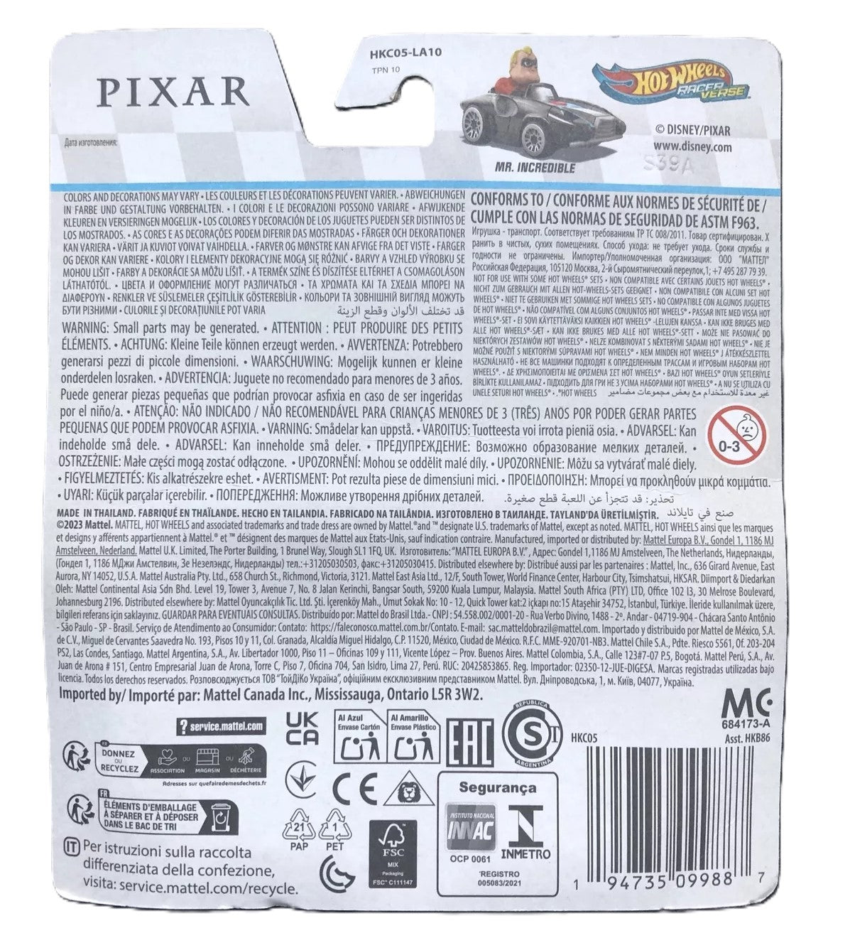 Hot Wheels Racer Verse Mr Incredible 2023 Pixar HKB86