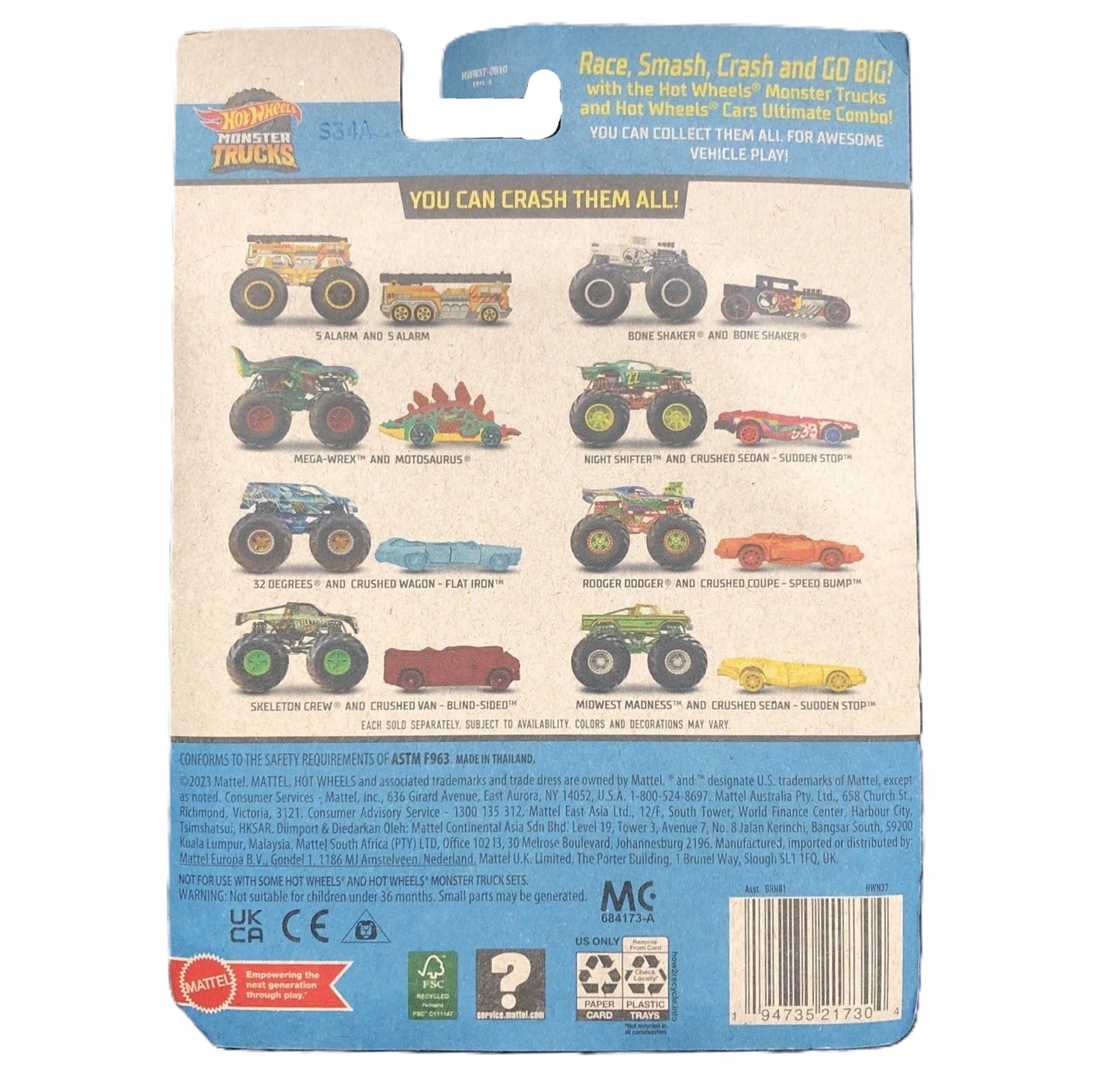 Hot Wheels Monster Trucks Rodger Dodger With Crushed Die-Cast Car GRH81