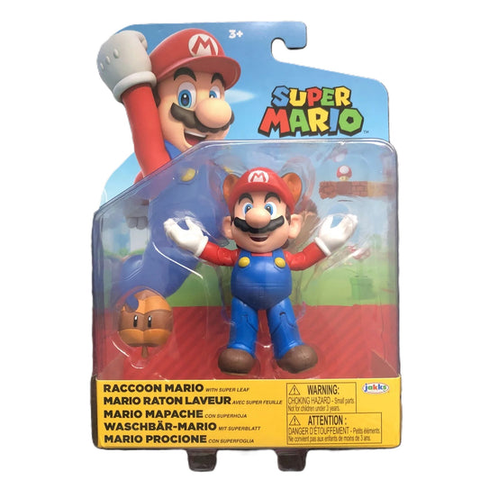 Super Mario Raccoon Mario With Super Leaf, 4" Action Figure Jakks Pacific