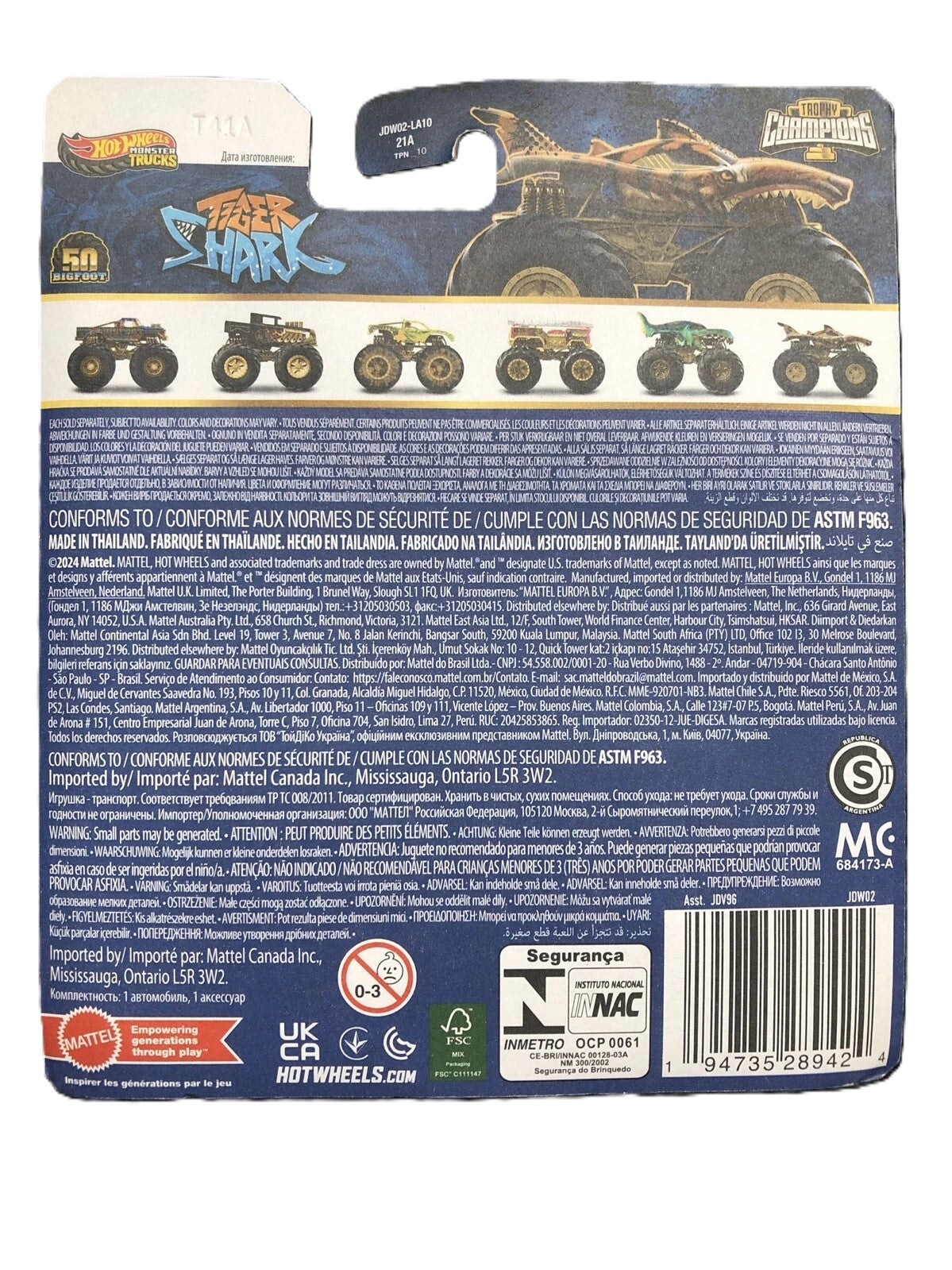 Hot Wheels Monster Trucks 50 Bigfoot HW Tiger Shark JDV96